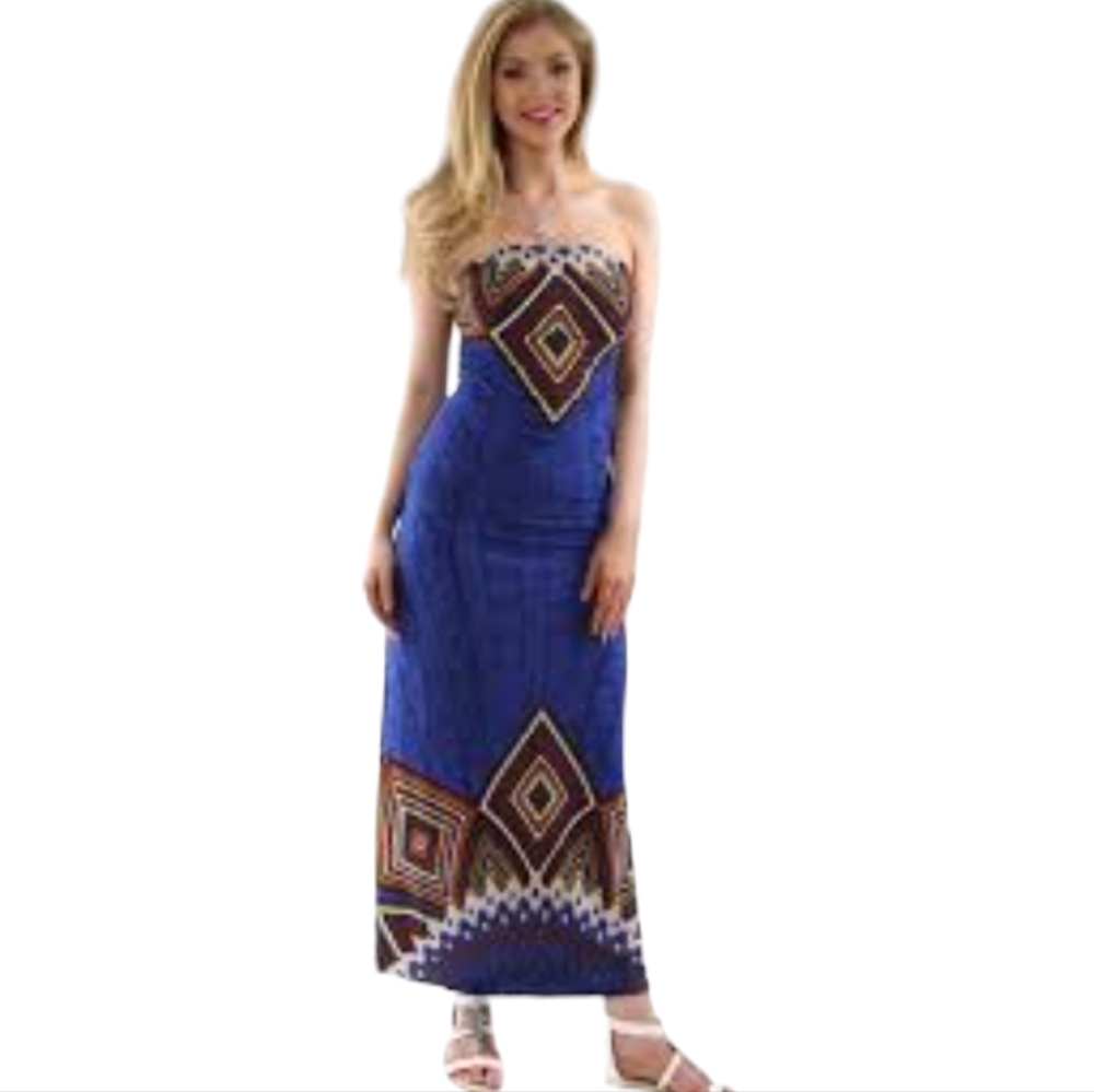 Maxi Papillion Aztec Print Strapless Dress. NWT